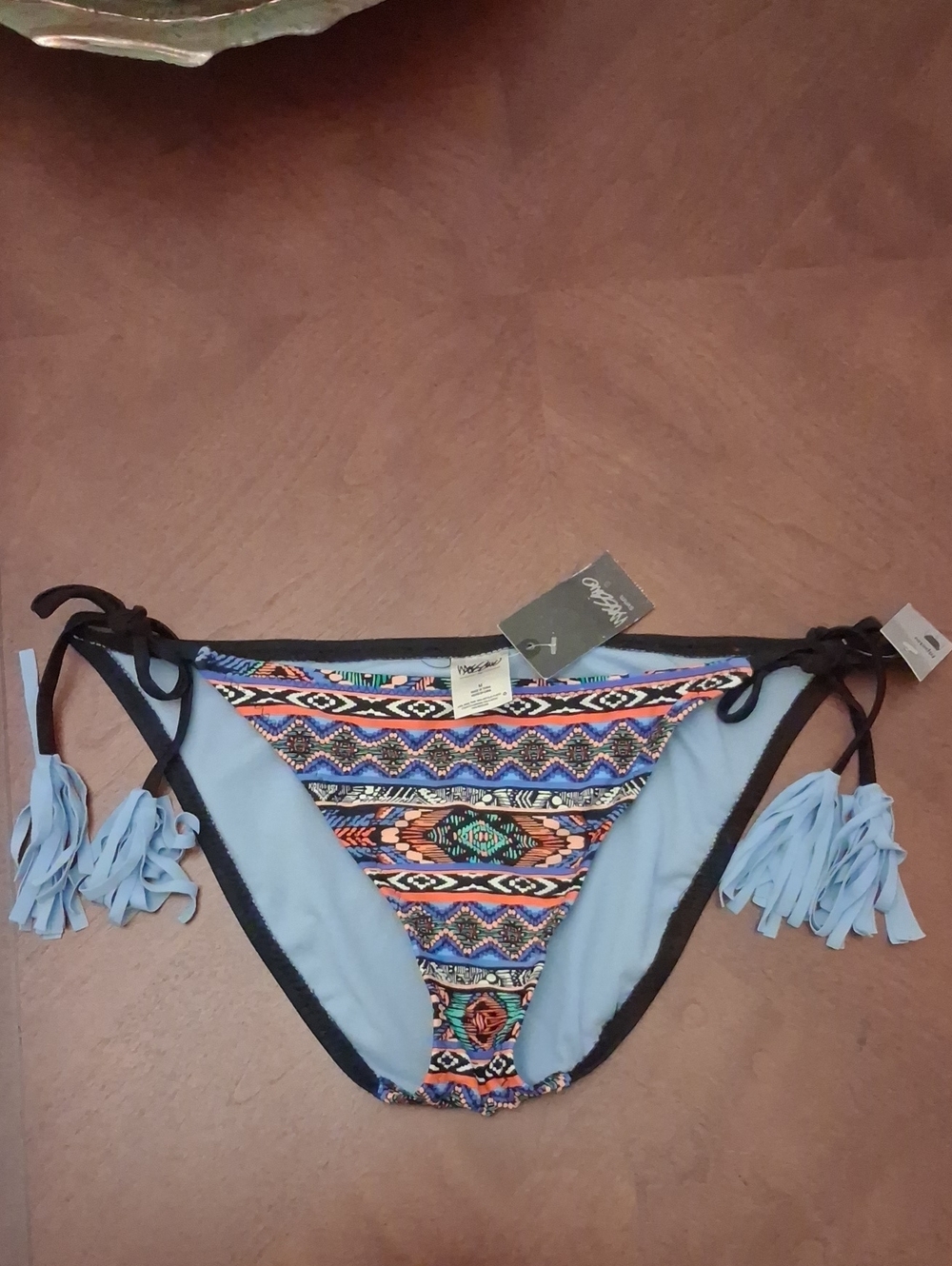 Mossimo Light Blue Tie-Side Bikini Bottom with Multicolor Aztec Print